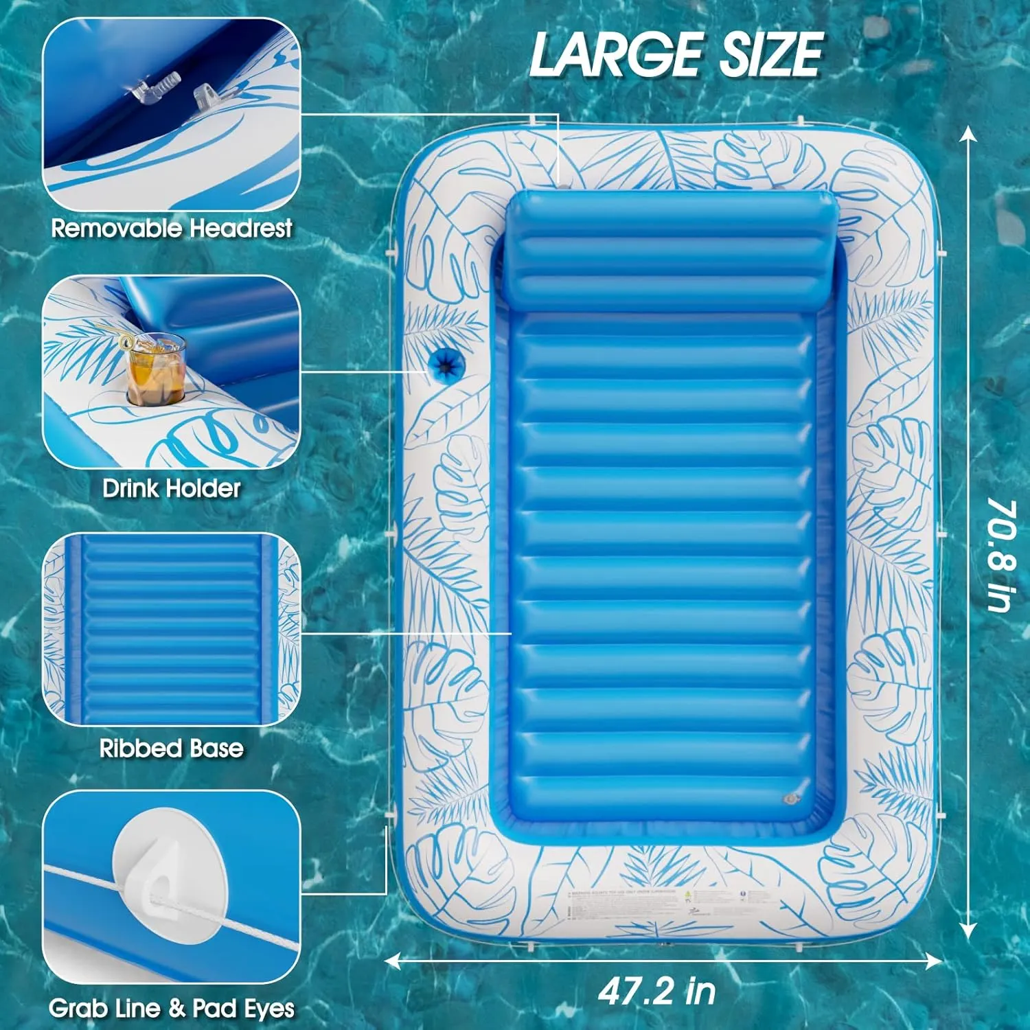 Inflatable Tanning Pool Lounger Float - Jasonwell 4 in 1 Sun Tan Tub Sunbathing Pool Lounge Raft Floatie Toys Water Filled Bed Mat Pad for Adult Blow Up Kiddie Pool Kids Ball Pit Pool (L)