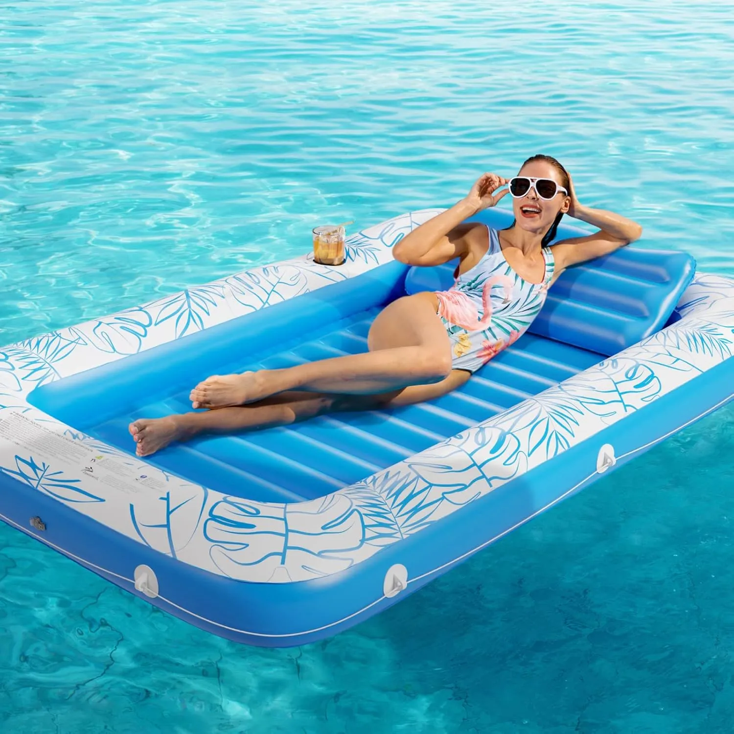 Inflatable Tanning Pool Lounger Float - Jasonwell 4 in 1 Sun Tan Tub Sunbathing Pool Lounge Raft Floatie Toys Water Filled Bed Mat Pad for Adult Blow Up Kiddie Pool Kids Ball Pit Pool (L)