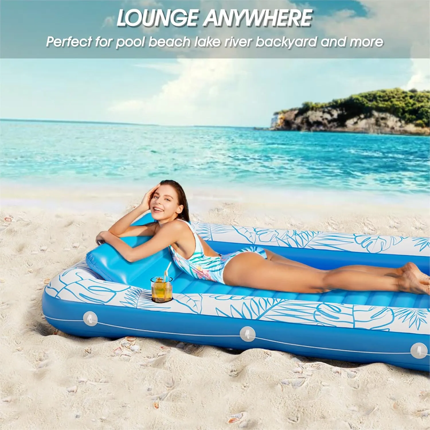 Inflatable Tanning Pool Lounger Float - Jasonwell 4 in 1 Sun Tan Tub Sunbathing Pool Lounge Raft Floatie Toys Water Filled Bed Mat Pad for Adult Blow Up Kiddie Pool Kids Ball Pit Pool (L)