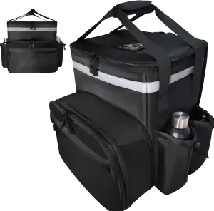 Insulated Food Delivery Backpack made with Expandable 1680D commercial-grade fabric features customizable Velcro patch area for branding, ideal for bike deliveries, Uber Eats, DoorDash, Grubhub