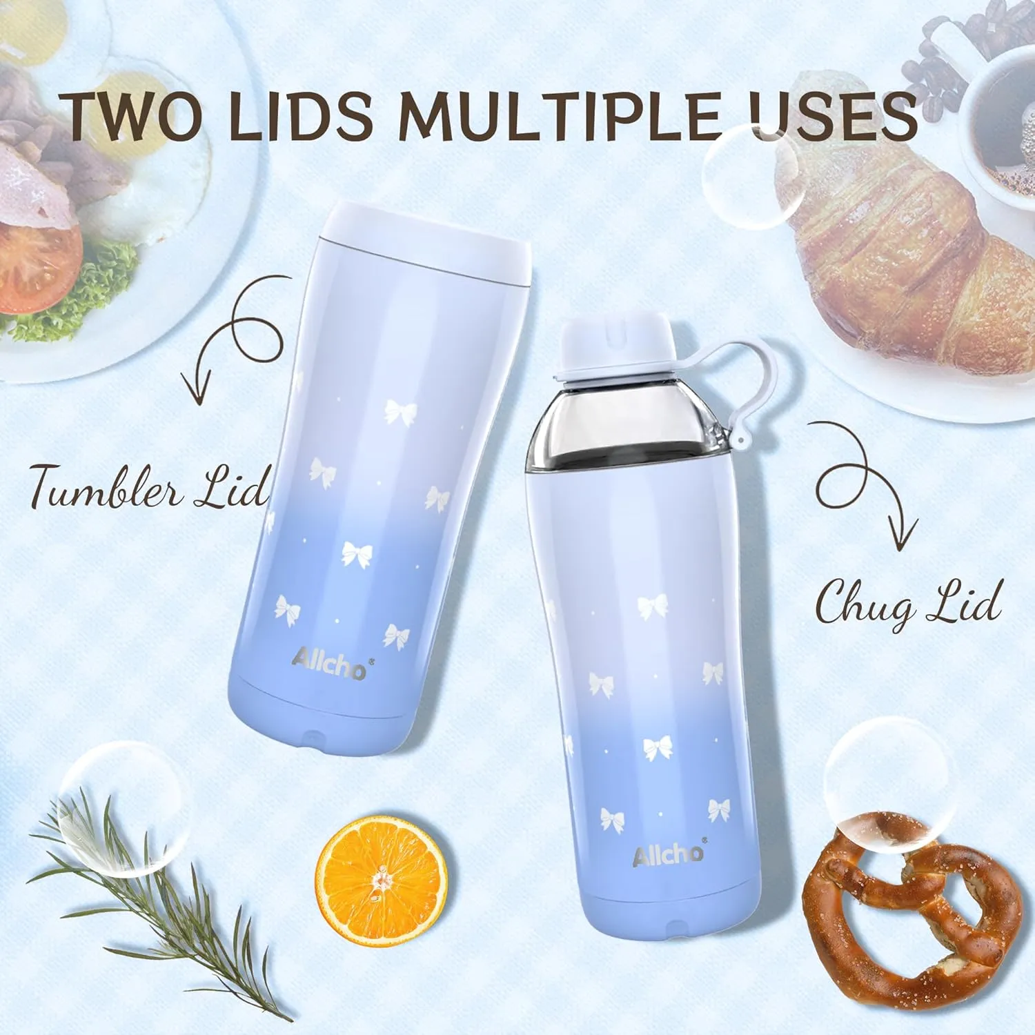 Insulated Water Bottle for Women, 18 oz Stainless Steel Water Bottles, Double Walled, 2 Lids (Chug & Tumbler) - Hydrate & Caffeinate, Gifts