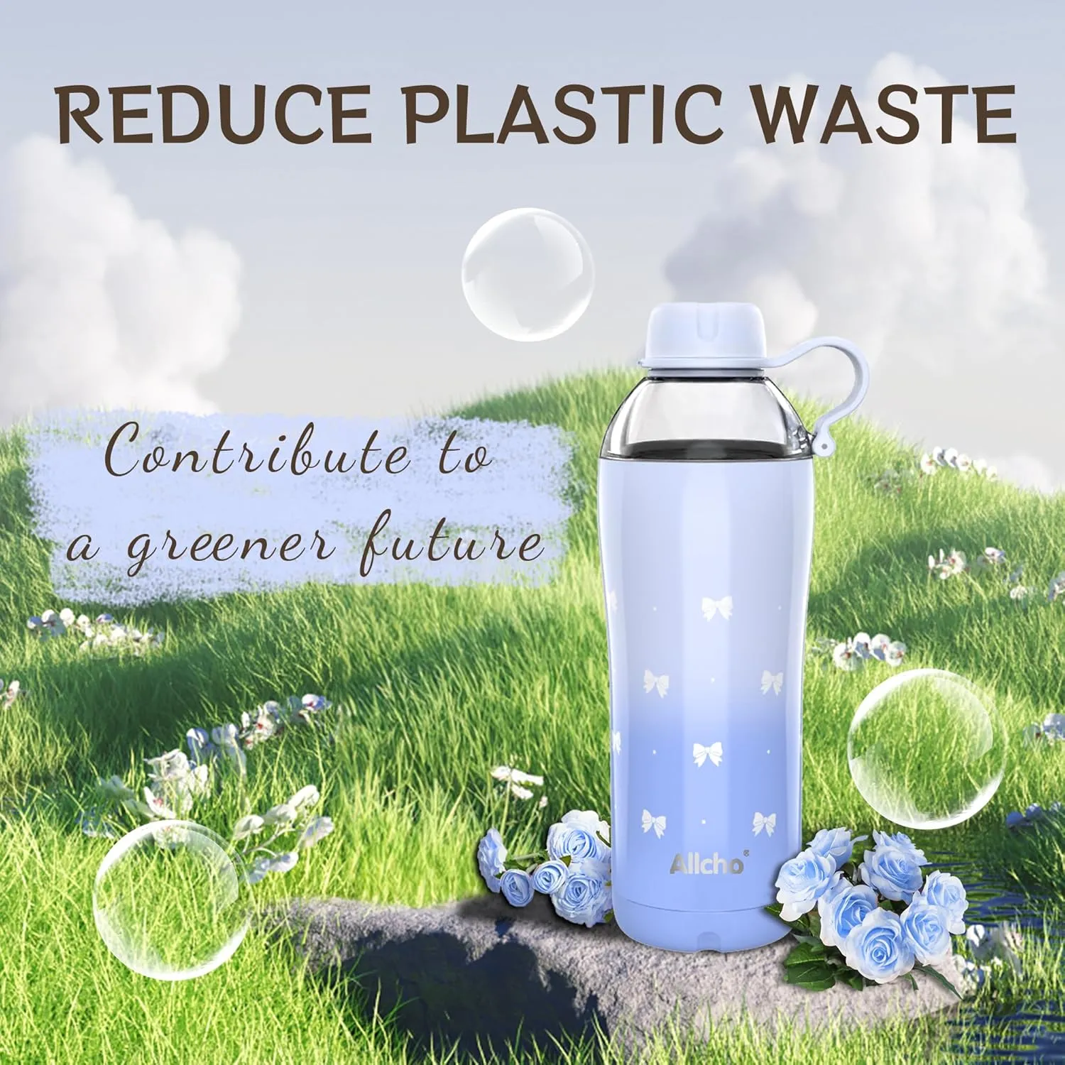 Insulated Water Bottle for Women, 18 oz Stainless Steel Water Bottles, Double Walled, 2 Lids (Chug & Tumbler) - Hydrate & Caffeinate, Gifts