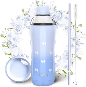 Insulated Water Bottle for Women, 18 oz Stainless Steel Water Bottles, Double Walled, 2 Lids (Chug & Tumbler) - Hydrate & Caffeinate, Gifts