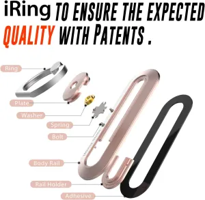 iRing Slide, Made in Korea, Wireless Charging Friendly Phone Holder. Cell Phone Ring Grip Finger Holder and Stand Compatible with iPhone 12,13 & 14 Series, Galaxy, and Other Smartphones (Rose Gold)