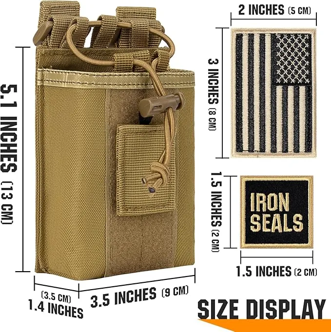 IronSeals 2 Pack Tactical Molle Adjustable Interphone Storage Bag Outdoor Sports Radio Pouch for Two Ways Walkie-talkie