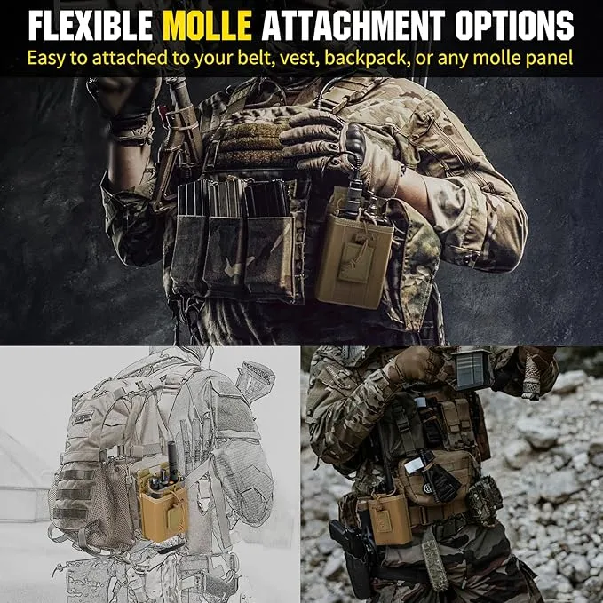 IronSeals 2 Pack Tactical Molle Adjustable Interphone Storage Bag Outdoor Sports Radio Pouch for Two Ways Walkie-talkie