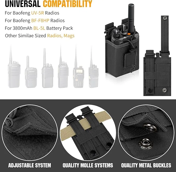 IronSeals 2 Pack Tactical Molle Adjustable Interphone Storage Bag Outdoor Sports Radio Pouch for Two Ways Walkie-talkie