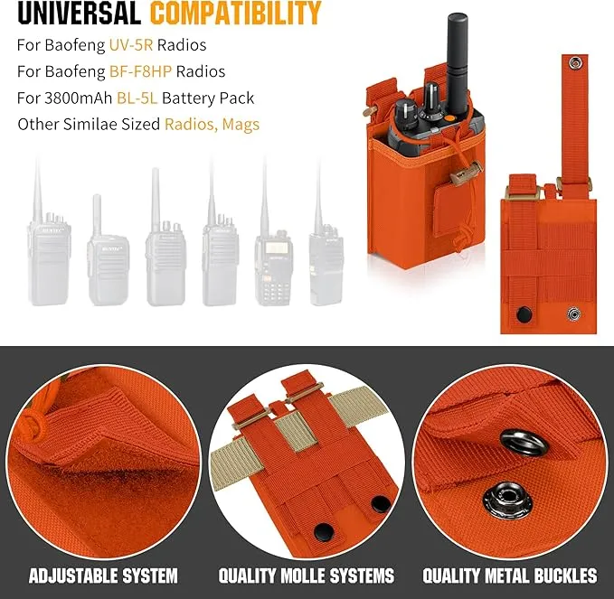 IronSeals 2 Pack Tactical Molle Adjustable Interphone Storage Bag Outdoor Sports Radio Pouch for Two Ways Walkie-talkie