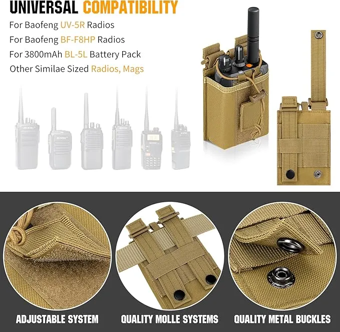 IronSeals 2 Pack Tactical Molle Adjustable Interphone Storage Bag Outdoor Sports Radio Pouch for Two Ways Walkie-talkie
