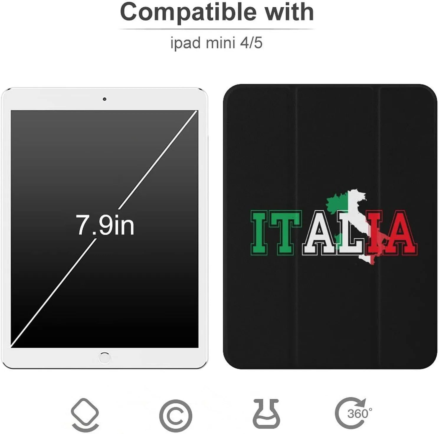 Italia Flag Colors Italia Map Protective Case Compatible with Ipad Mini4/5/6 with Pen Slot Kickstand