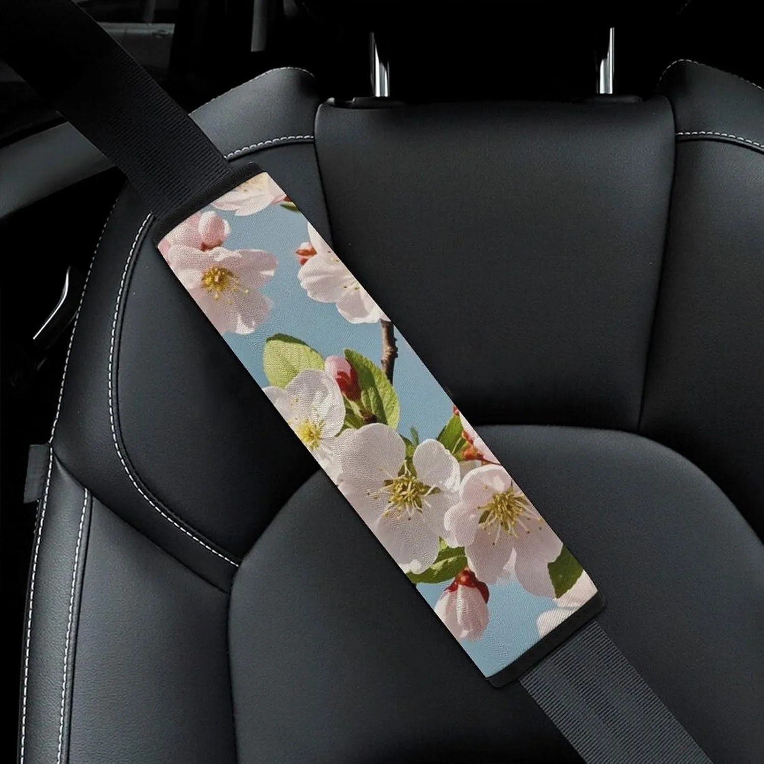 Japanese Floral Cherry Blossom Auto Seat Belt Cover 2PCS Universal Car Seat Belt Shoulder Protector Pad, Protect Your Shoulders and Neck for Car Seat Belt, Shoulder Bag, Backpack