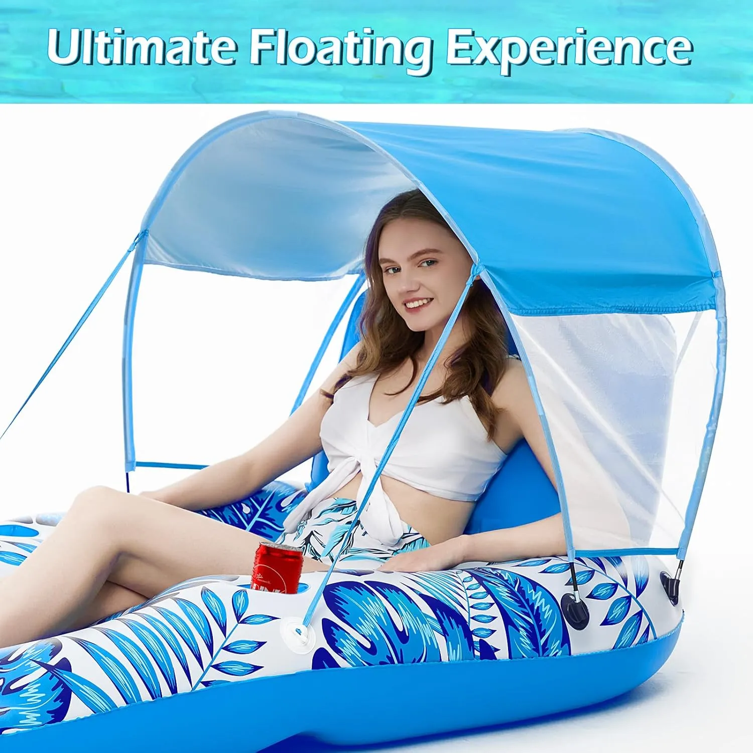 Jasonwell Pool Floats with Canopy - Inflatable Pool Float Adult Lounger Floaties Raft Floating Chair for Swimming Pool Lake Water Lounge Float with Cup Holders Beach Pool Party Toys for Adults