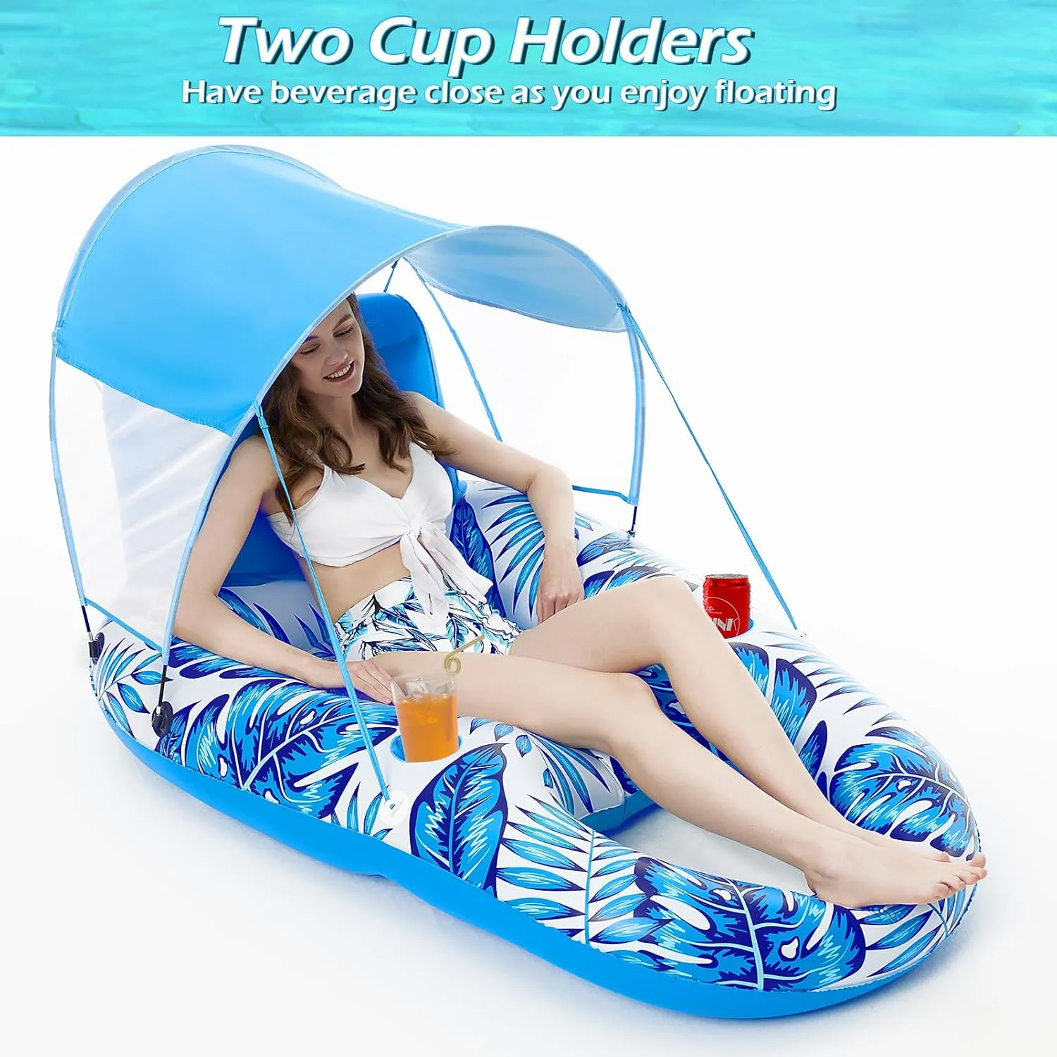 Jasonwell Pool Floats with Canopy - Inflatable Pool Float Adult Lounger Floaties Raft Floating Chair for Swimming Pool Lake Water Lounge Float with Cup Holders Beach Pool Party Toys for Adults