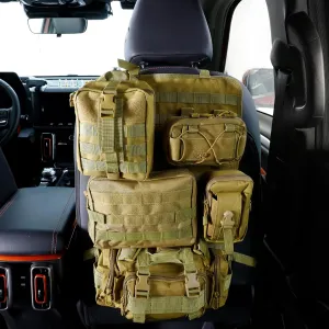 JDMON Universal Molle-compatible Tactical Seat Back Organizer Hanger Panel with 5 Detachable Multifunctional Storage Pouch Fit for Most Vehicel Replacement for Chevy GMC Ford Jeep SUV Car Vans(Khaki)