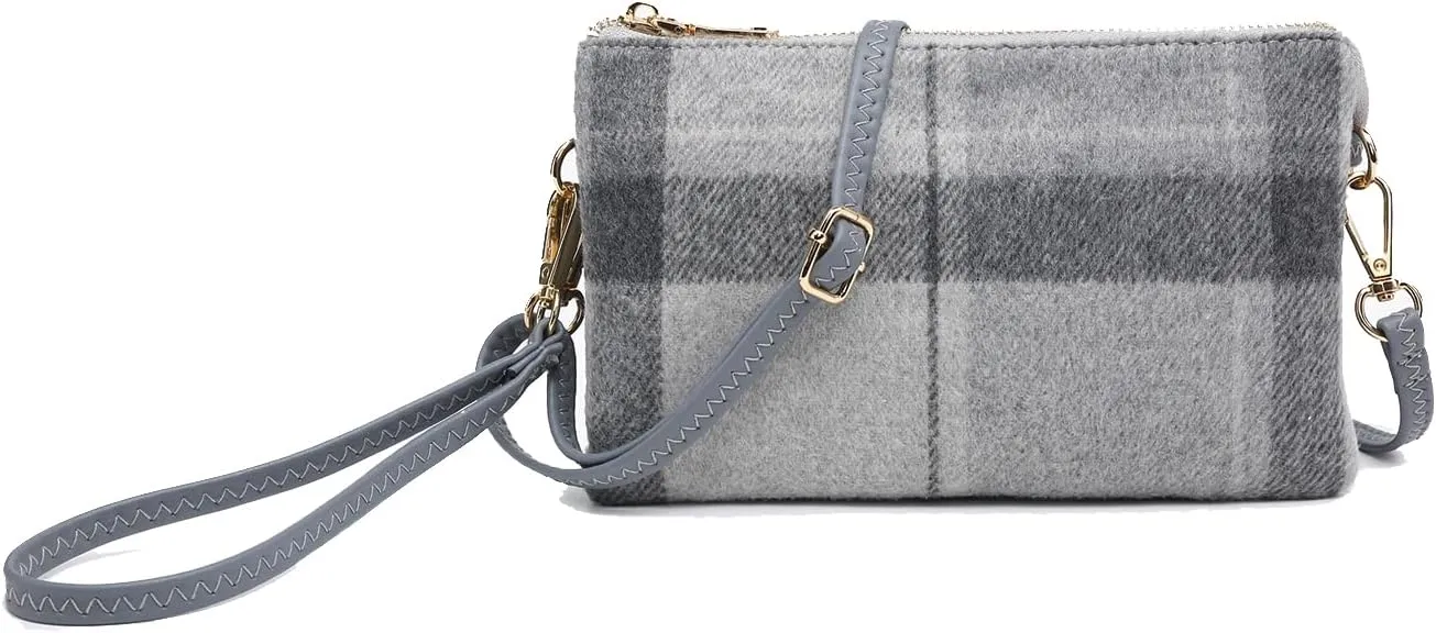JEN & CO. Riley Plaid Small Crossbody Bags Vegan Leather Wristlet Wallets Clutch Purses Shoulder Handbag for Women