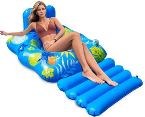 JOSEN Inflatable Pool Lounger Float, Heavy Duty Pool Floats for Adults with Innovative Footrest&Cup Holders, Pool Chair for Swimming Pool, River, Lake & Beach Party