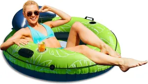 JOSEN River Floats for Adults Heavy Duty 350lb, XL River Tubes for Floating - 53" Large Pool Floats Adult with 2 Cup Holders, Inflatable Floating Tube, River Run Tube Lake Water Tubes