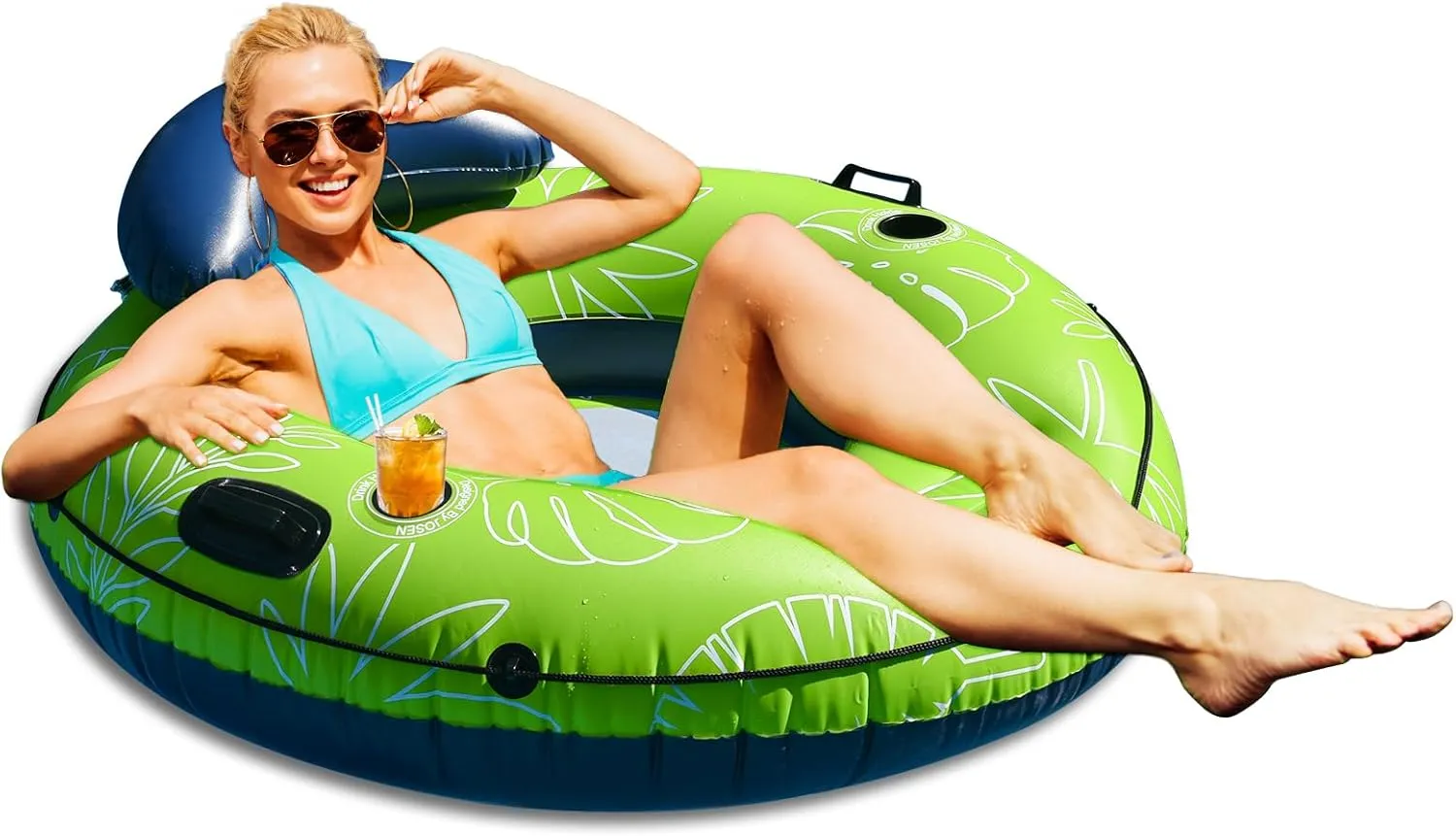 JOSEN River Floats for Adults Heavy Duty 350lb, XL River Tubes for Floating - 53" Large Pool Floats Adult with 2 Cup Holders, Inflatable Floating Tube, River Run Tube Lake Water Tubes
