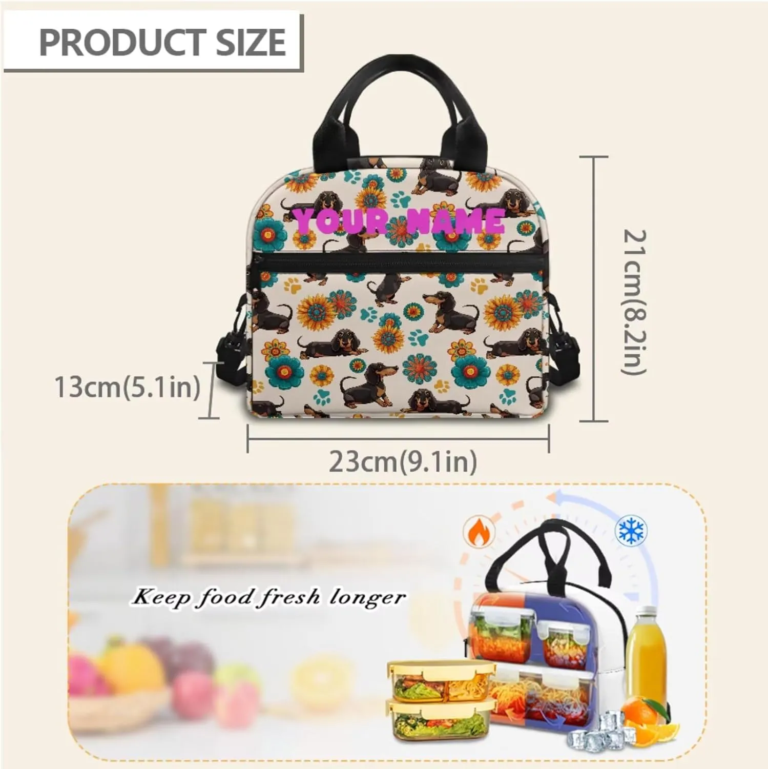 JoyLamoria Kids Custom Backpack 3pcs Dachshund Flower Paw Lunch Bag Pencil Case Lightweight Adjustable Shoulder Strap School Bags Fashion Outdoor