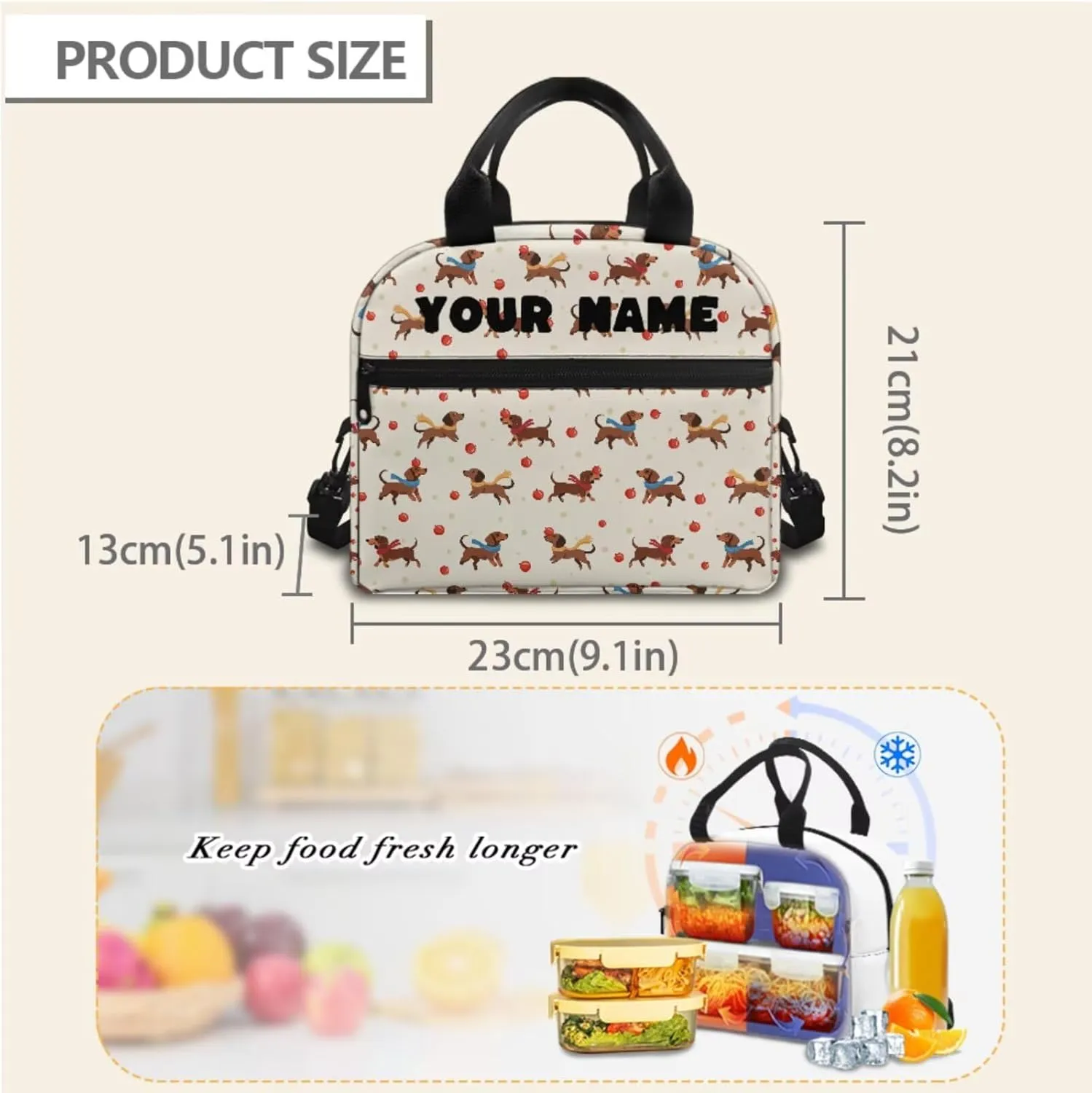 JoyLamoria Kids Custom Backpack 3pcs Dachshund Fruit Lunch Bag Pencil Case Lightweight Portable Personalized Adjustable Shoulder Strap School Bags Outdoor