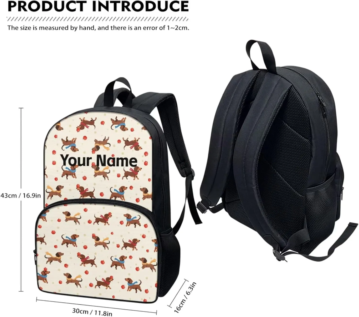 JoyLamoria Kids Custom Backpack 3pcs Dachshund Fruit Lunch Bag Pencil Case Lightweight Portable Personalized Adjustable Shoulder Strap School Bags Outdoor