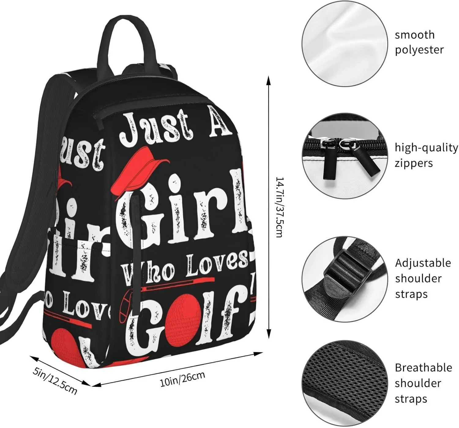 Just A Women Who Loves Golf Travel Laptop Backpack Casual Backpacks Double Shoulder Daypack Notebook Rucksack Work Bags Sports Bag for Gym Hiking Camping Beach