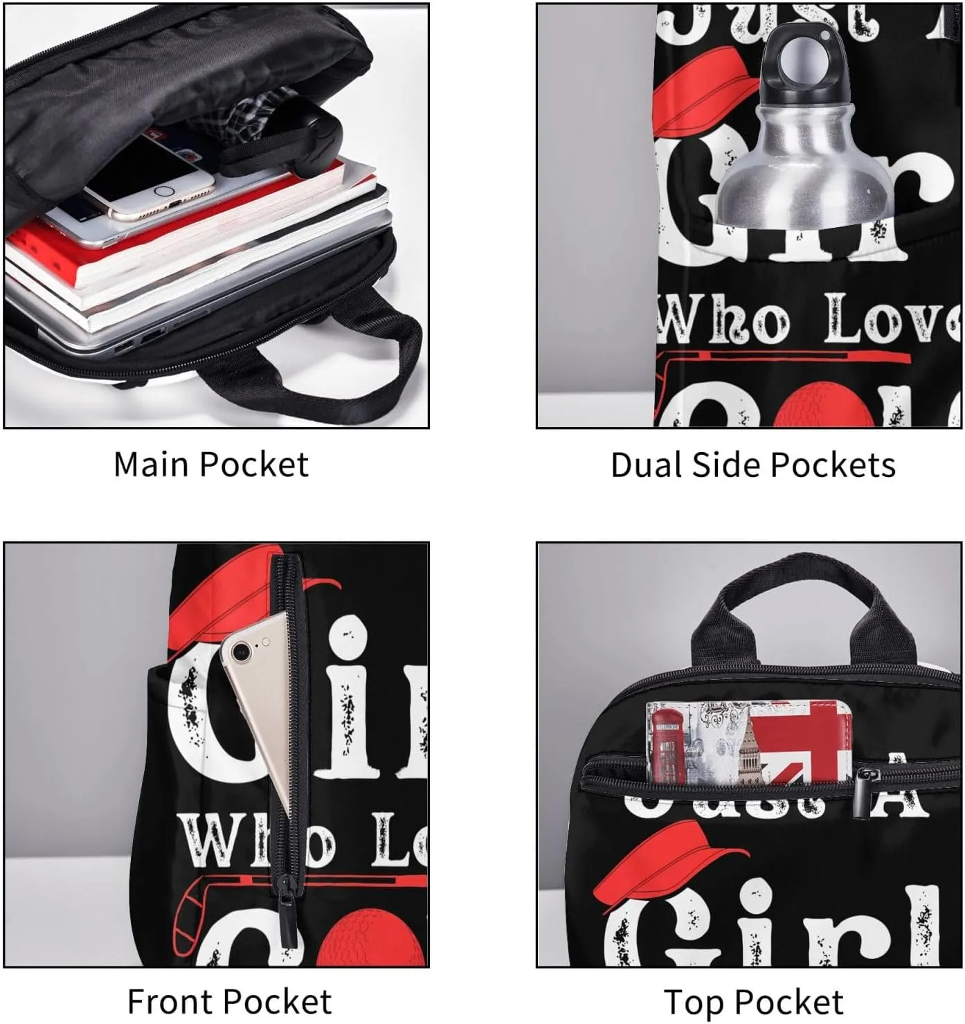 Just A Women Who Loves Golf Travel Laptop Backpack Casual Backpacks Double Shoulder Daypack Notebook Rucksack Work Bags Sports Bag for Gym Hiking Camping Beach