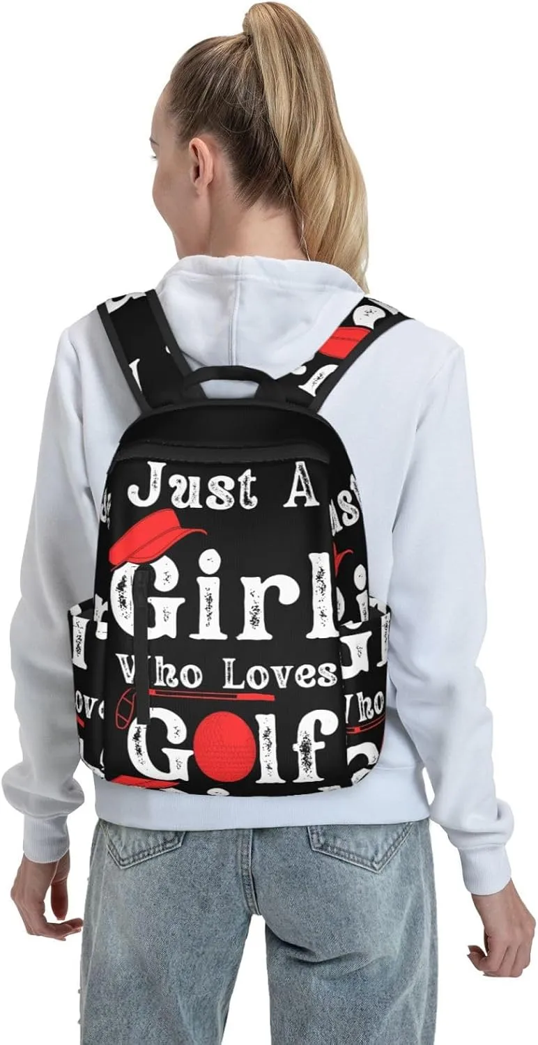 Just A Women Who Loves Golf Travel Laptop Backpack Casual Backpacks Double Shoulder Daypack Notebook Rucksack Work Bags Sports Bag for Gym Hiking Camping Beach