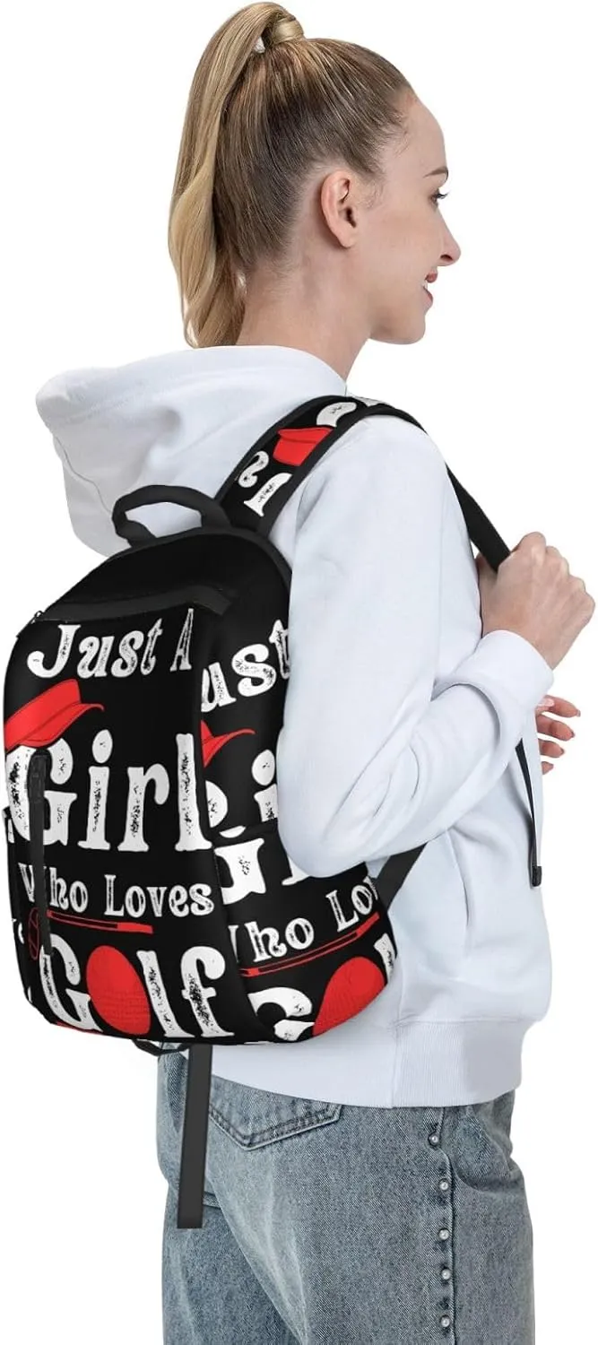 Just A Women Who Loves Golf Travel Laptop Backpack Casual Backpacks Double Shoulder Daypack Notebook Rucksack Work Bags Sports Bag for Gym Hiking Camping Beach