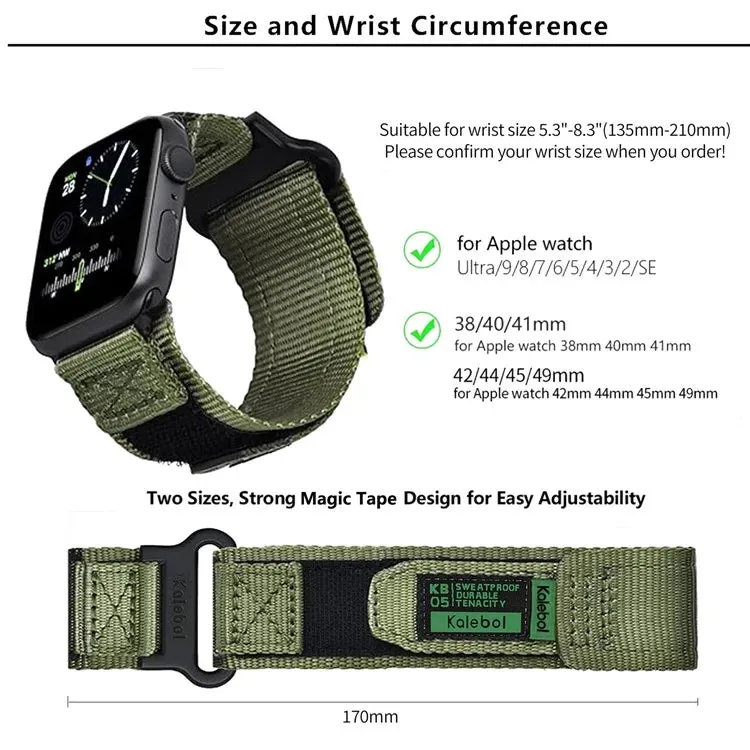 KALEBOL Nylon Watch Strap for Apple Watch Series 10 9 8 7 SE 6 5 4 3 2 1 42mm 41mm 40mm 38mm Wrist Band with Magic Tape
