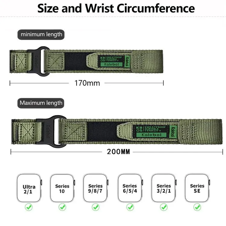 KALEBOL Nylon Watch Strap for Apple Watch Series 10 9 8 7 SE 6 5 4 3 2 1 42mm 41mm 40mm 38mm Wrist Band with Magic Tape