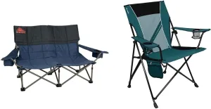 Kelty Low Loveseat Camping Furniture and Kijaro Dual Lock Folding Camp Chair - Cayman Blue Iguana, One Size