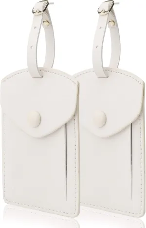 Kevancho Leather Smart Luggage Tags for Men Women, Suitcase Labels Baggage Tote Bag Tag ID Tags with Full Back Privacy Cover for Carnival Cruise Ships, Travel Accessories Tags Set of 2 PCS(White)