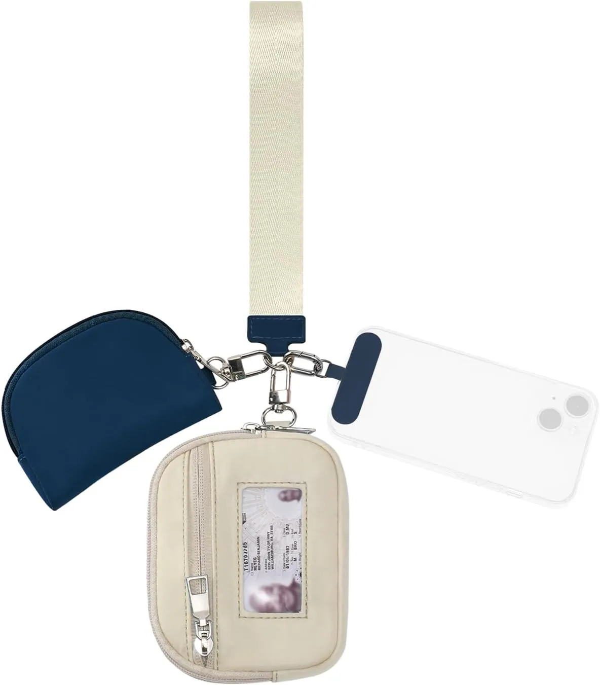 Keychain Wallet Mini Zip Around Dual Pouch Wristlet Detachable Coin Purse for Women and Men with Phone Tether Tab