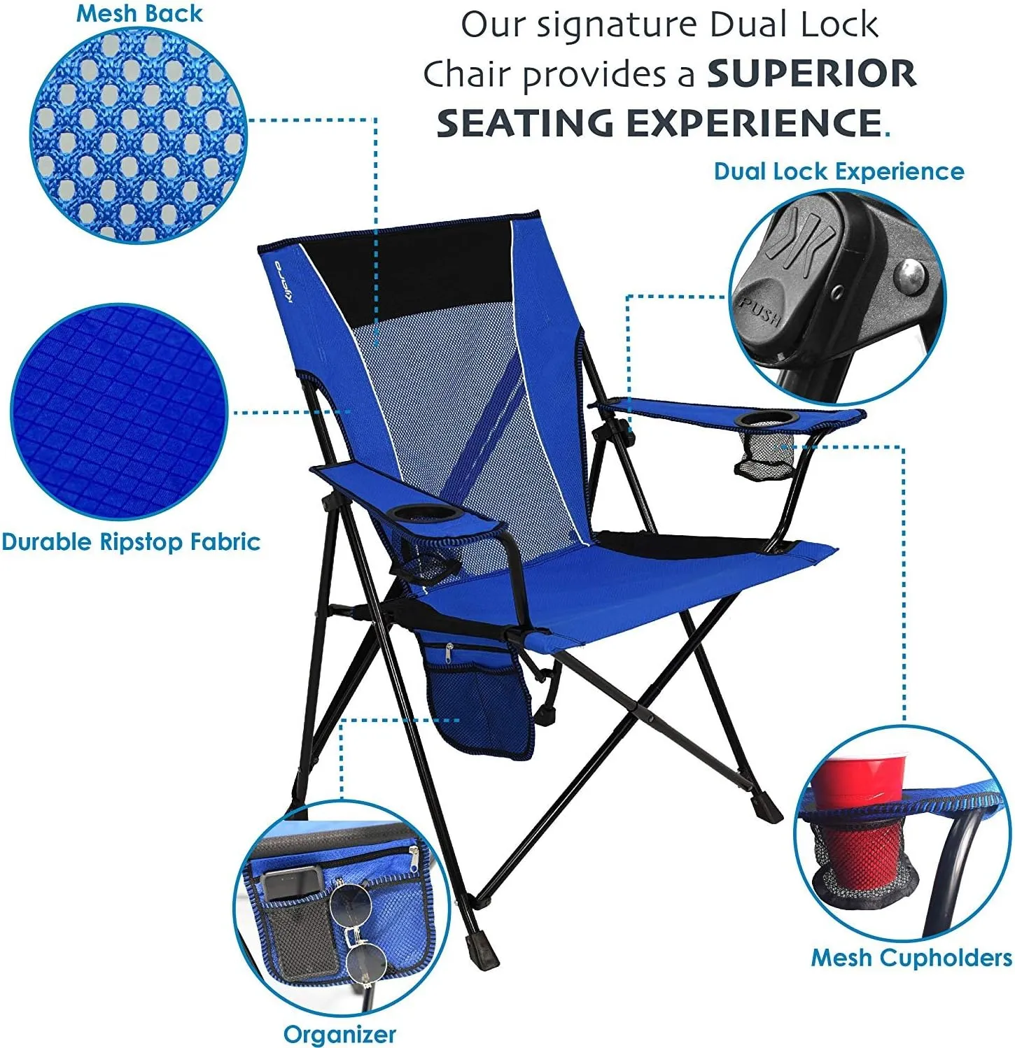 Kijaro Dual Lock Portable Camping Chairs - Versatile Outdoor Folding Sports & Lawn Chair - Locks Position Izamal Yellow