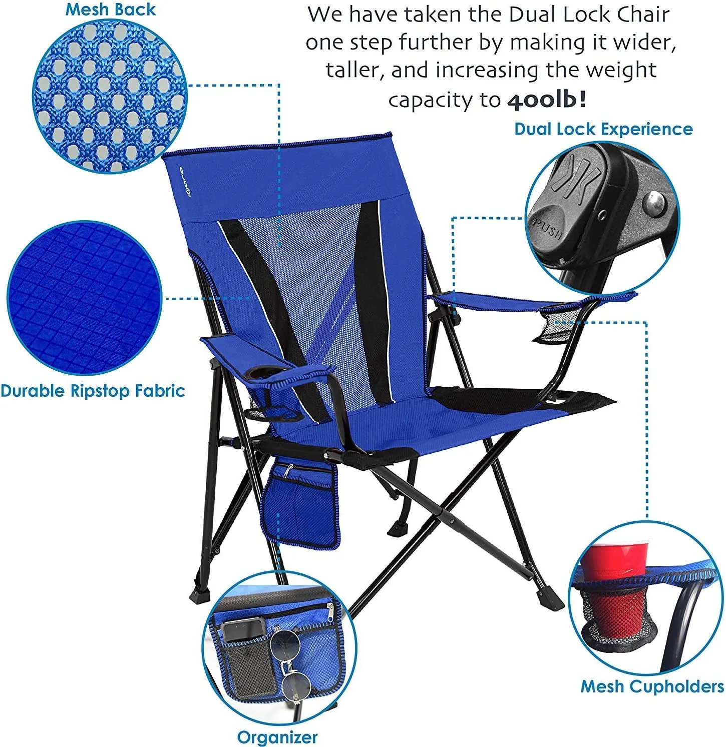 Kijaro XXL Dual Lock Portable Camping Chair - Supports Up to 400lbs - Enjoy The Outdoors in a Versatile Folding Sports & Outdoor Chair