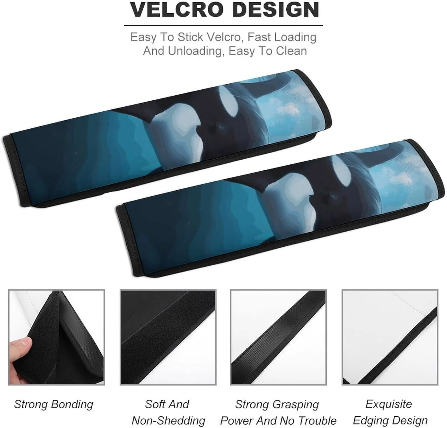 Killer Whale Auto Seat Belt Cover 2PCS Universal Car Seat Belt Shoulder Protector Pad, Protect Your Shoulders and Neck for Car Seat Belt, Shoulder Bag, Backpack