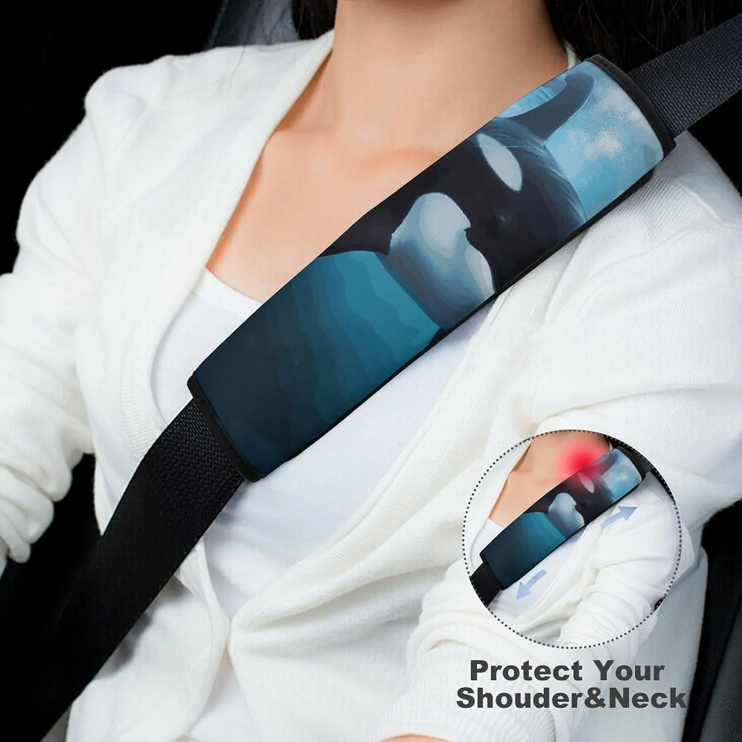 Killer Whale Auto Seat Belt Cover 2PCS Universal Car Seat Belt Shoulder Protector Pad, Protect Your Shoulders and Neck for Car Seat Belt, Shoulder Bag, Backpack