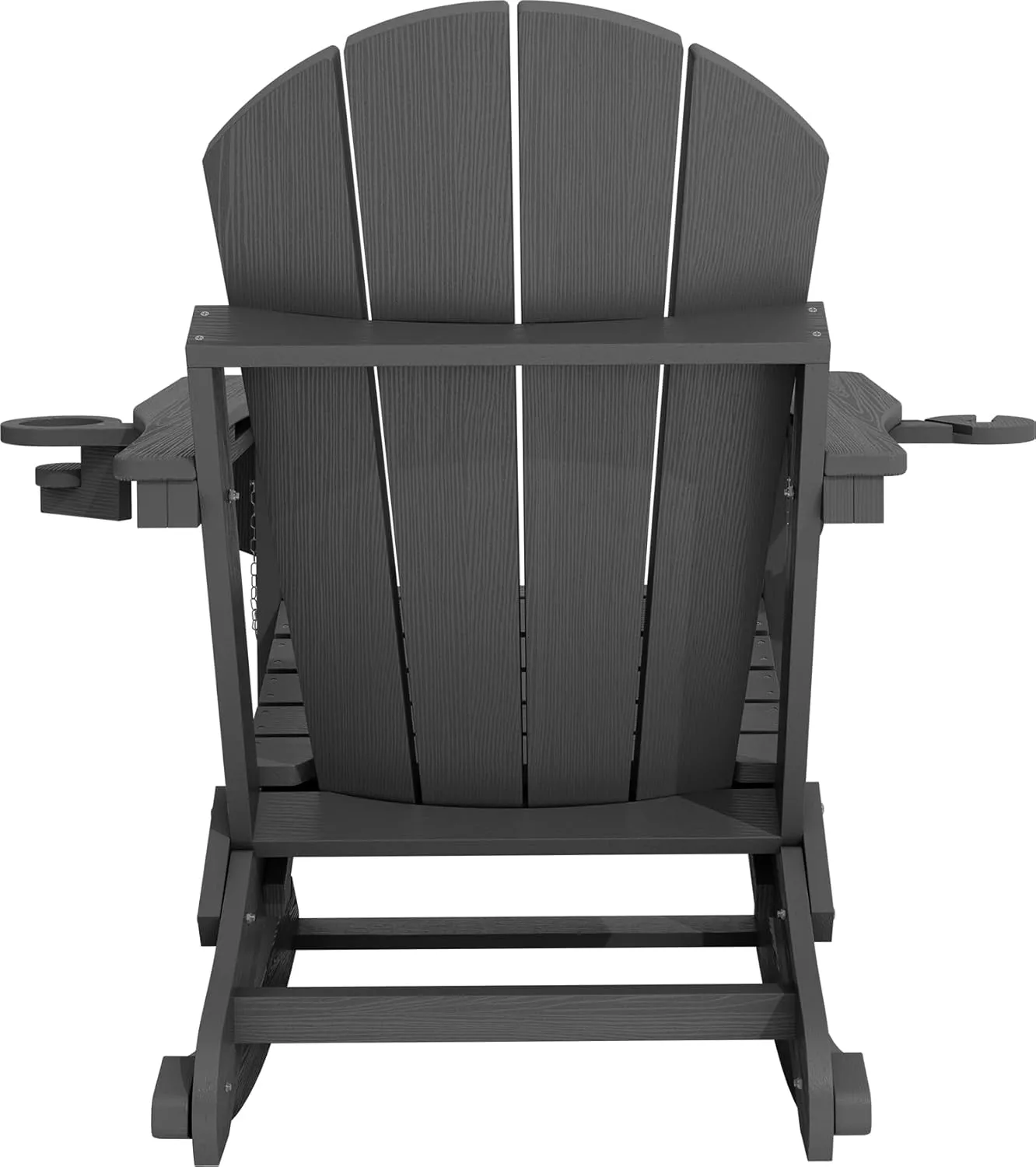 KINGYES Adirondack Rocking Chair with Retractable Ottoman and Cup Holders, HDPE Adirondack Rocker Patio Rocking Chair for Porch, Patio, Balcony, Leaden Grey
