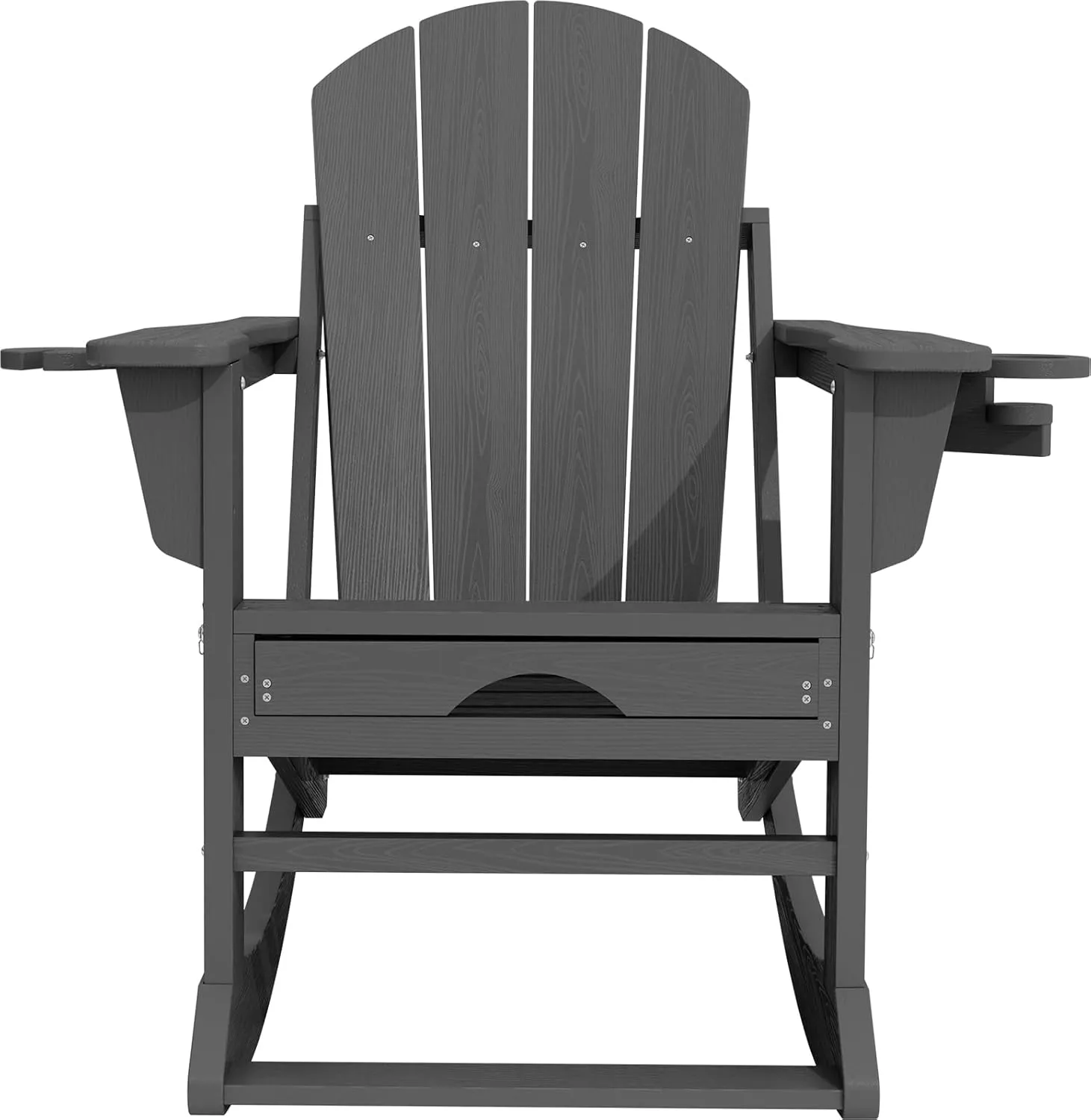KINGYES Adirondack Rocking Chair with Retractable Ottoman and Cup Holders, HDPE Adirondack Rocker Patio Rocking Chair for Porch, Patio, Balcony, Leaden Grey