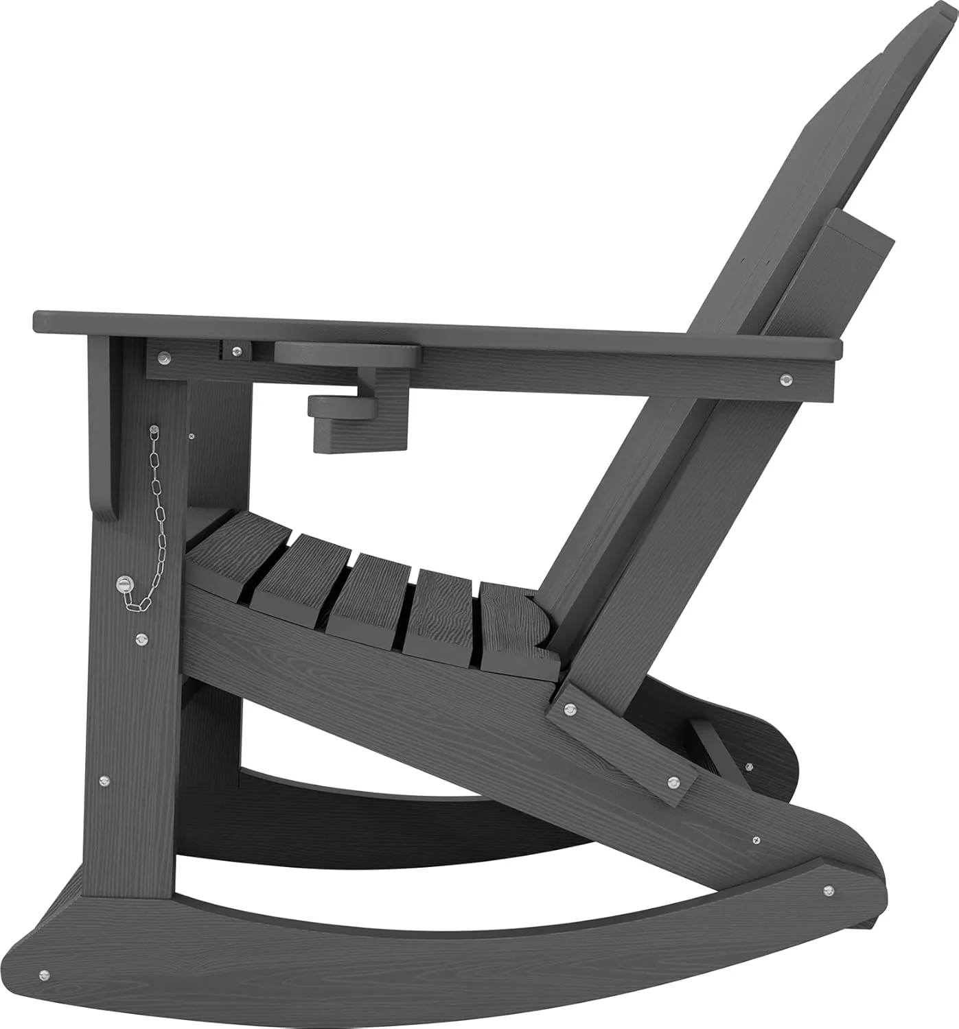 KINGYES Adirondack Rocking Chair with Retractable Ottoman and Cup Holders, HDPE Adirondack Rocker Patio Rocking Chair for Porch, Patio, Balcony, Leaden Grey