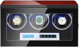 KOHARA Automatic Watch Winder 3 Watch Winder Box Piano Finish LCD Touch Display Screen Adjustable Watch Pillows LED Illumination Accessories (Color : A)