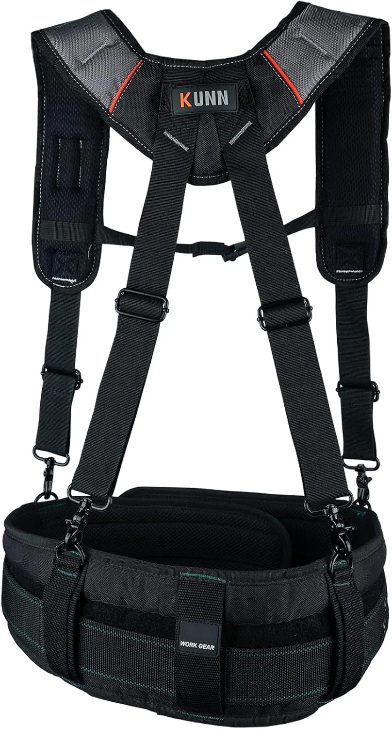 KUNN Tool Belt Suspenders Padded Carpenter Construction Electrician Work Suspender with Attachment Loops for Men,Grey