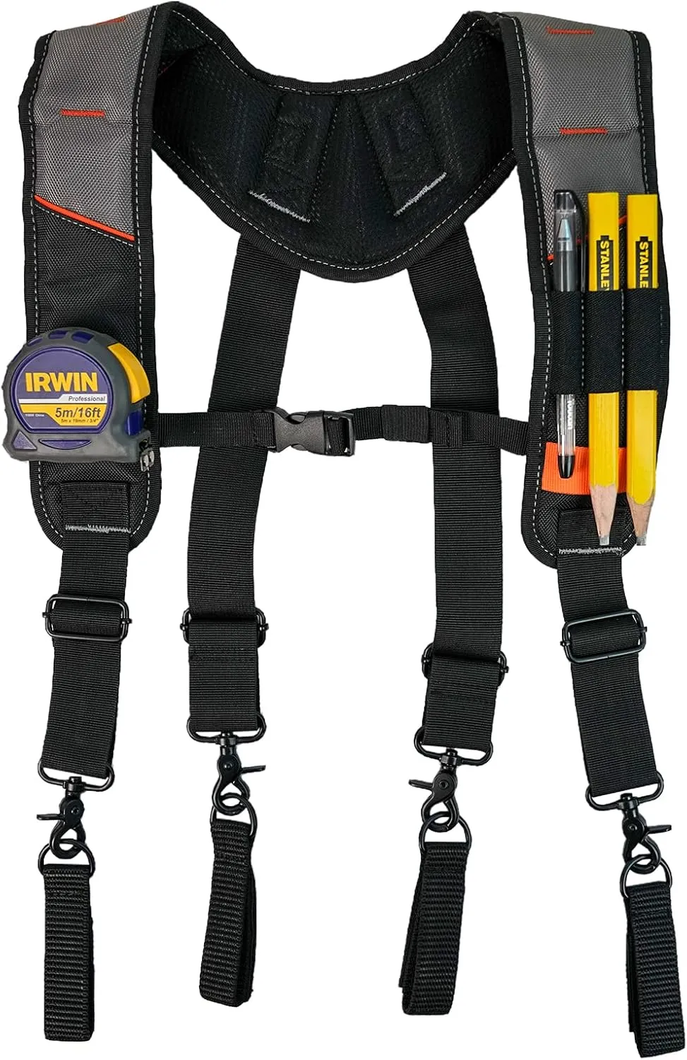 KUNN Tool Belt Suspenders Padded Carpenter Construction Electrician Work Suspender with Attachment Loops for Men,Grey