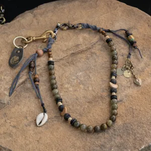 Labradorite And Coconut beads, Feather Key Chain
