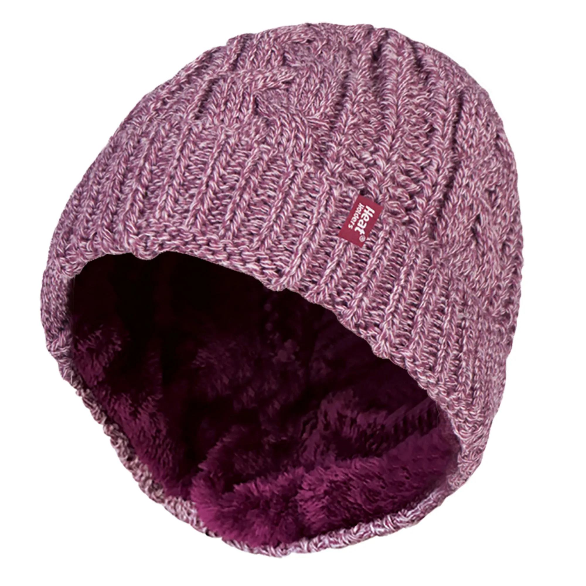 Ladies Cable Knit Fleece Lined Turnover Hat for Winter