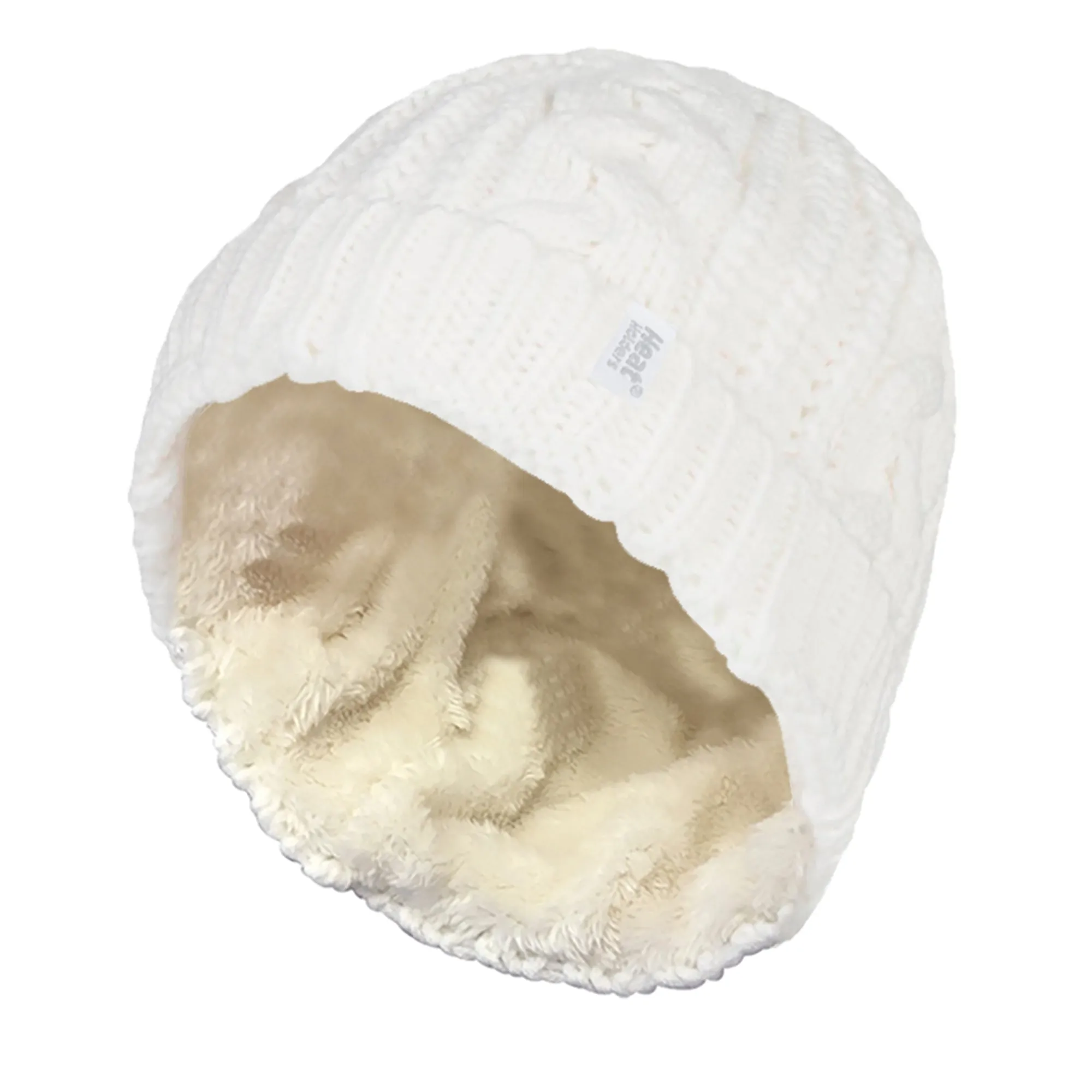Ladies Cable Knit Fleece Lined Turnover Hat for Winter
