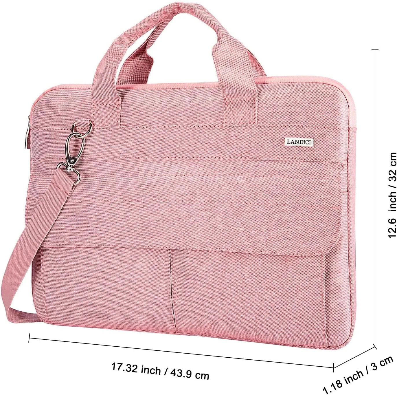 LANDICI Laptop Bag Case 17 17.3 inch for Women, Waterproof Computer Cover Bag Compatible with MacBook 17, 17-18 inch HP Acer Dell Lenovo ASUS Laptop, Slim Briefcase with Shoulder Strap, Pink