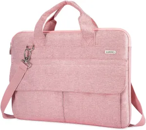 LANDICI Laptop Bag Case 17 17.3 inch for Women, Waterproof Computer Cover Bag Compatible with MacBook 17, 17-18 inch HP Acer Dell Lenovo ASUS Laptop, Slim Briefcase with Shoulder Strap, Pink