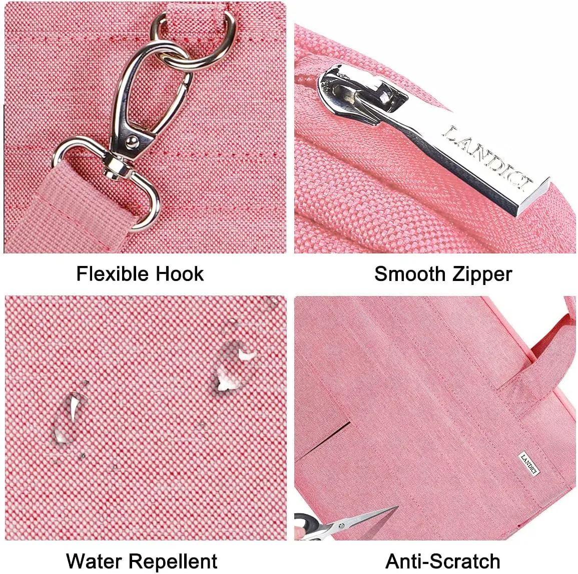 LANDICI Laptop Bag Case 17 17.3 inch for Women, Waterproof Computer Cover Bag Compatible with MacBook 17, 17-18 inch HP Acer Dell Lenovo ASUS Laptop, Slim Briefcase with Shoulder Strap, Pink